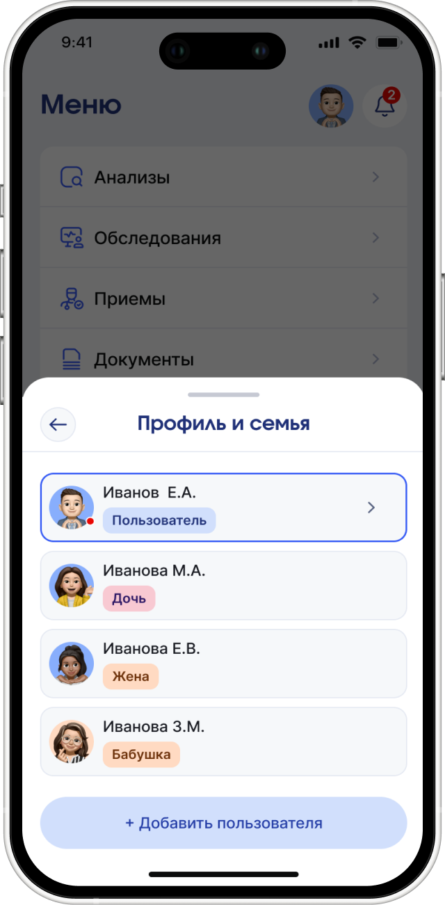 Экран приложения: профиль семьи